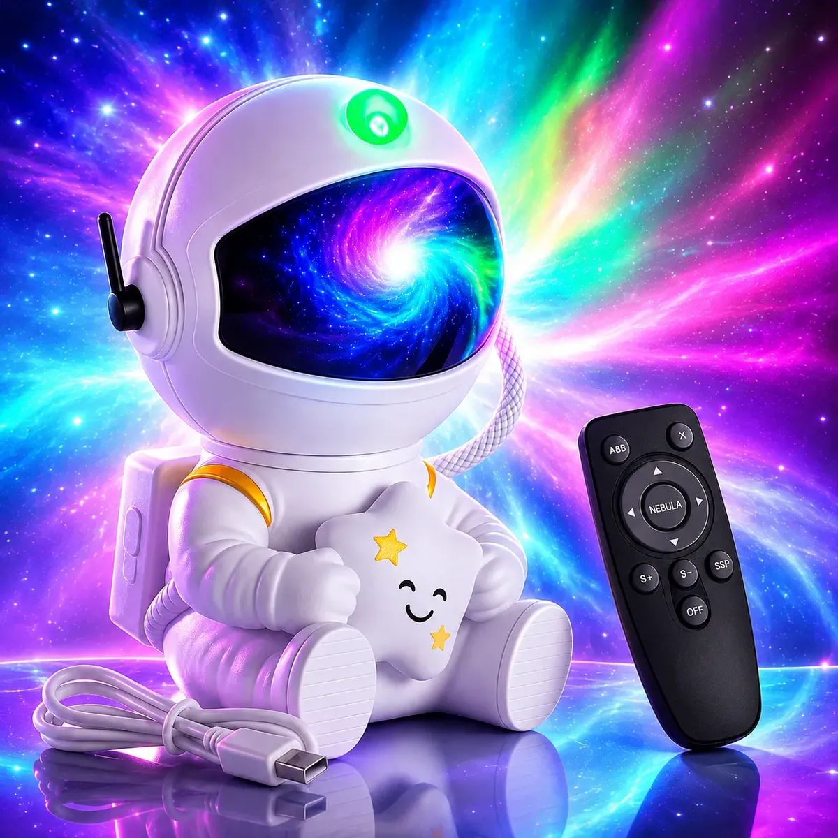 Luminária Astronauta Projetor Led Infantil Galáxia Estrela