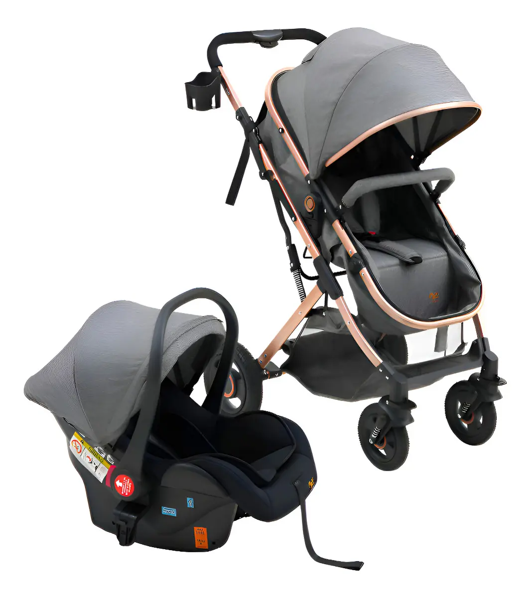 Carrinho Passeio Bebê Reversível Moisés Ts Cinza - Maxi Baby Cinza Dourado